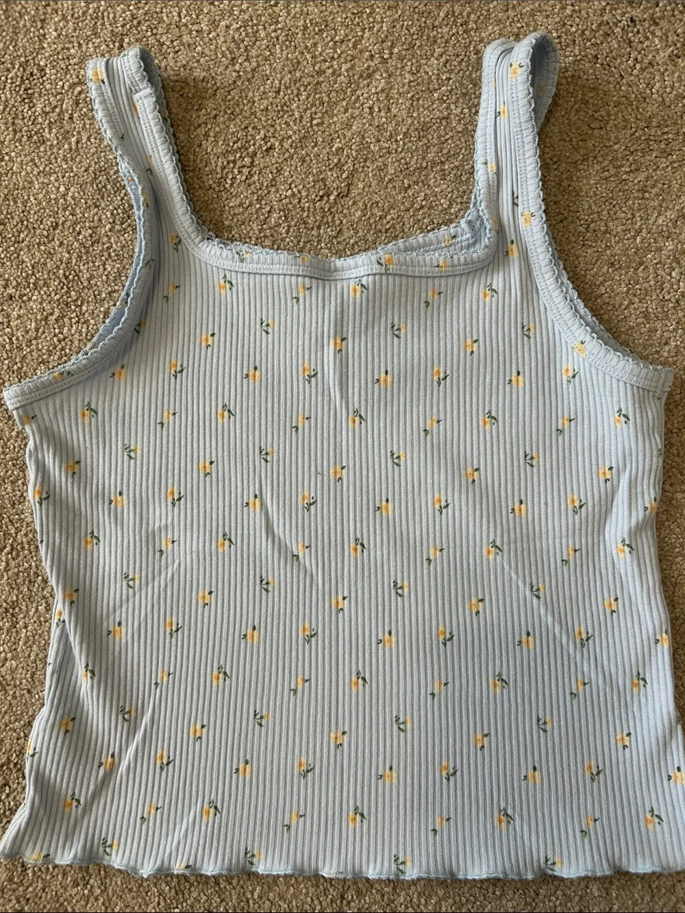 Old Navy Light Blue Graphic & Floral Ribbed Tank Set
